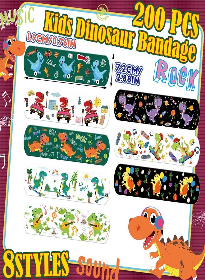 Perthlin 200 Pieces Kids Adhesive Bandage Bulk 8 Styles Cute Cartoon Dinosaur PE Waterproof Bandage Flexible Fabric for Children Travel Cuts Scrapes Wounds - Image 3